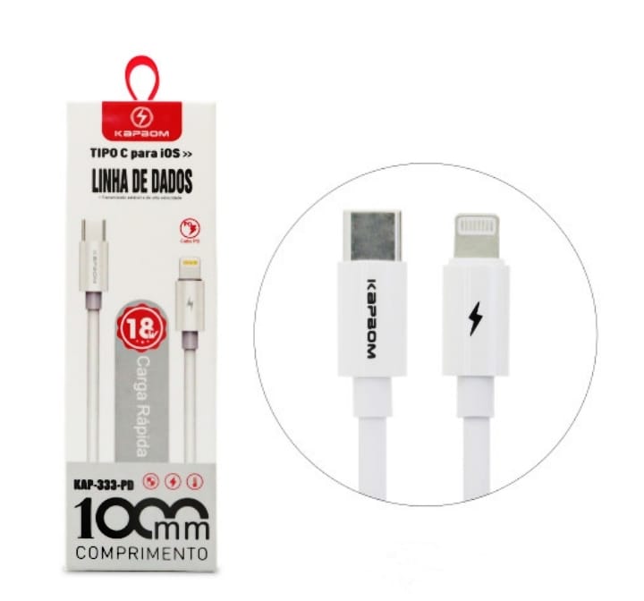  - Cabos  - Kapbom    Cod. CABO TIPO C PARA IPHONE 1M KAP-333-PD